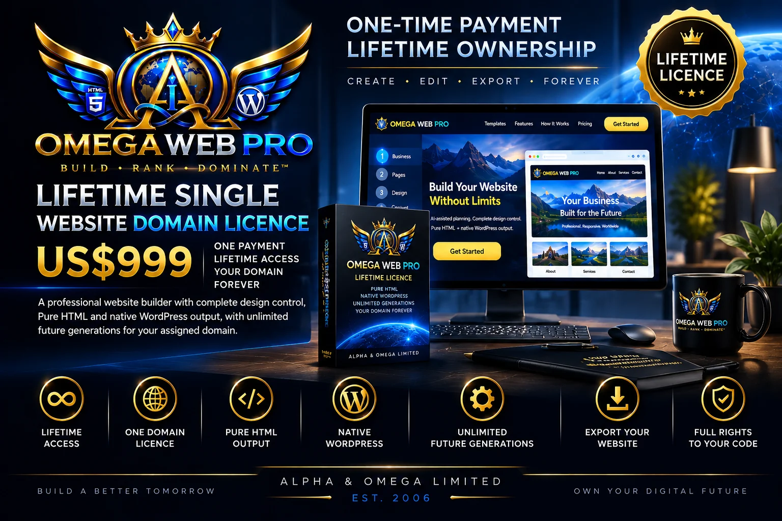 Omega Web Pro Lifetime Single Website Domain Licence