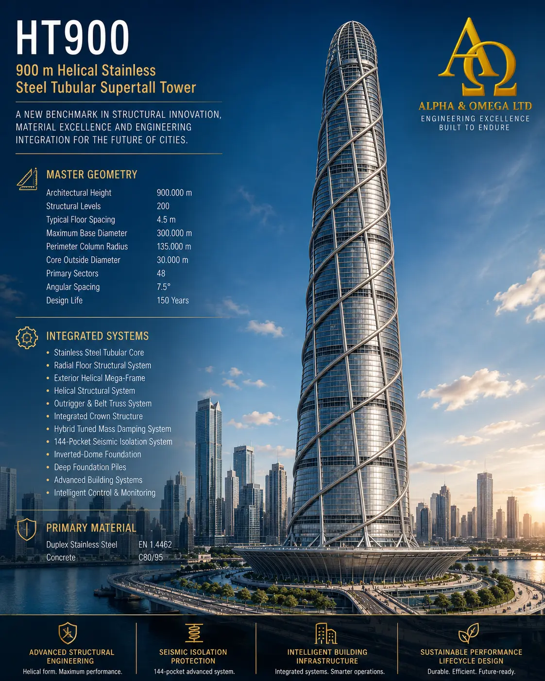 HT900 R3.0 Helical Stainless-Steel Tubular Supertall Tower